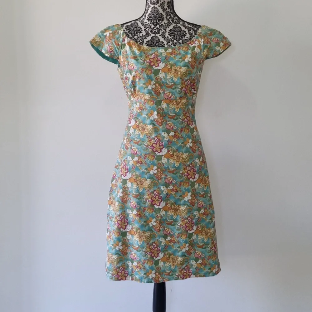 Handmade colourful vintage style dress, midi length, size approx 8-10 - Picture 1 of 4